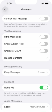 Press the indicator next to 'Send as Text Message' to turn the function on or off.