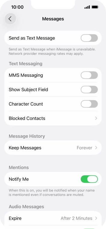 Press the indicator next to 'Send as Text Message' to turn the function on or off.