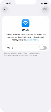 Press the indicator next to 'Wi-Fi' to turn on the function.