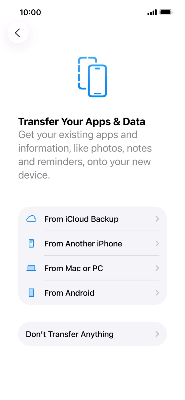 You can transfer content from an Android phone when your phone is activated for the first time and after a factory reset. When this screen is displayed, your phone is ready to transfer content from an Android phone.