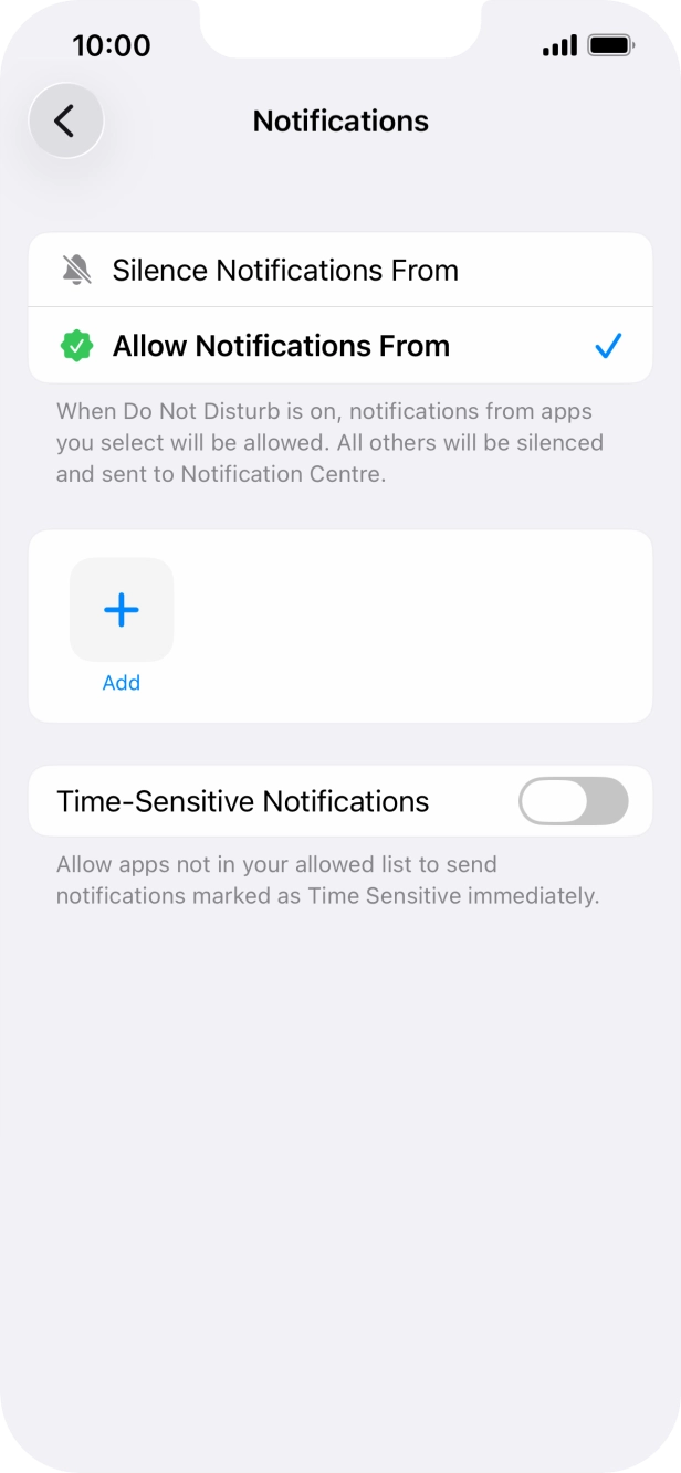 Press the indicator next to 'Time-Sensitive Notifications' to turn display of timed notifications on or off when Do Not Disturb is turned on. Press the indicator next to 'Time-Sensitive Notifications' to turn display of timed notifications on or off when Do Not Disturb is turned on.