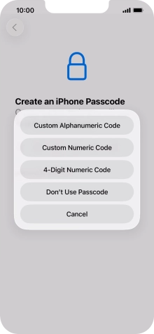 Follow the instructions on the screen to turn on the lock code or press Don't Use Passcode.