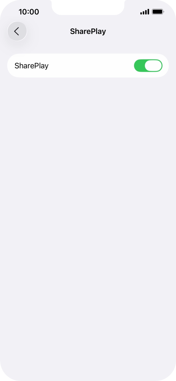 Press the indicator next to 'SharePlay' to turn the function on or off. Press the indicator next to 'SharePlay' to turn the function on or off.