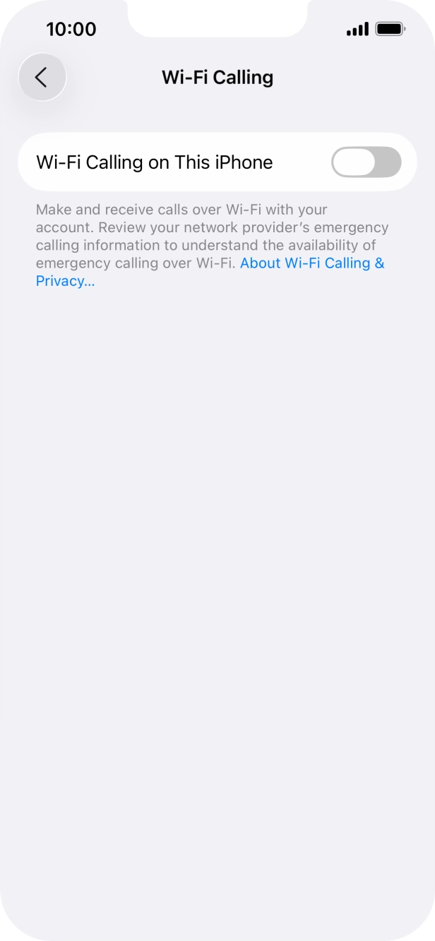 Press the indicator next to 'Wi-Fi Calling on This iPhone' to turn the function on or off. Press the indicator next to 'Wi-Fi Calling on This iPhone' to turn the function on or off.