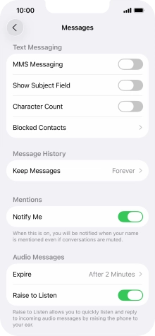 Press the indicator next to 'MMS Messaging' to turn on the function.