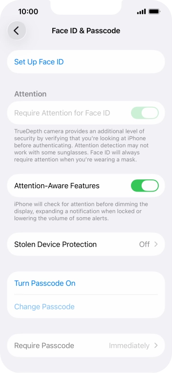 Press Turn Passcode On and key in a lock code of your own choice twice.