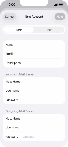 Press Password and key in the password for your email account.