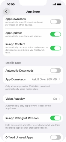 Press the indicator next to 'App Updates' to turn the function on or off.