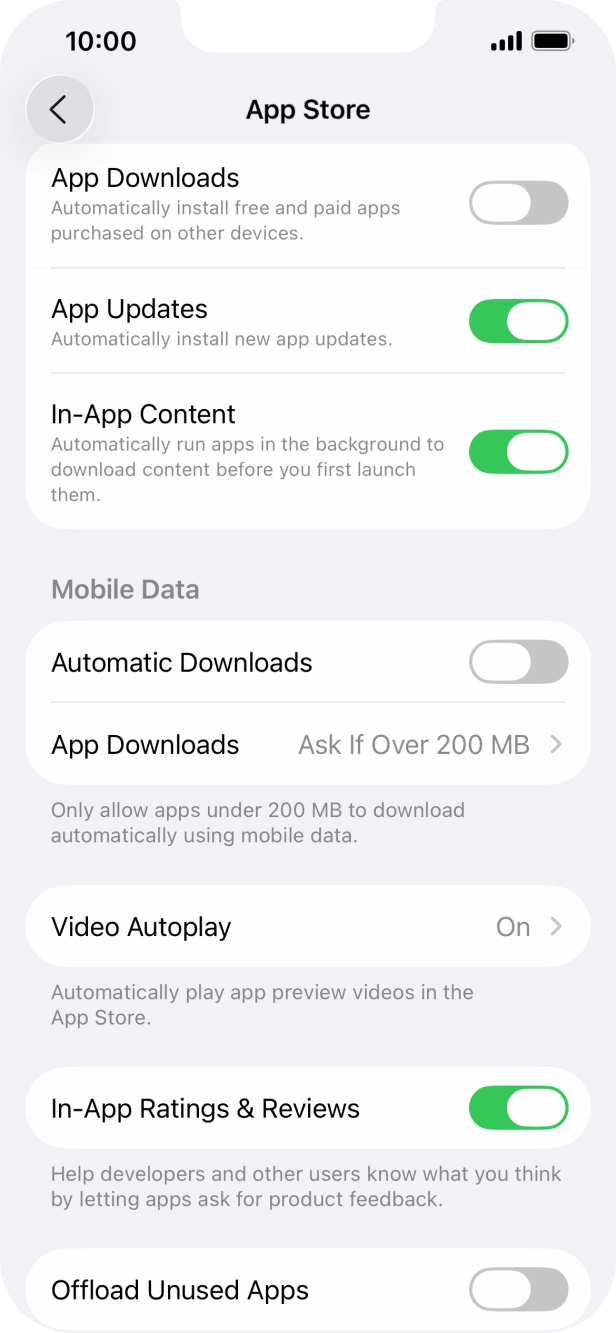 Press the indicator next to 'App Updates' to turn the function on or off. Press the indicator next to 'App Updates' to turn the function on or off.