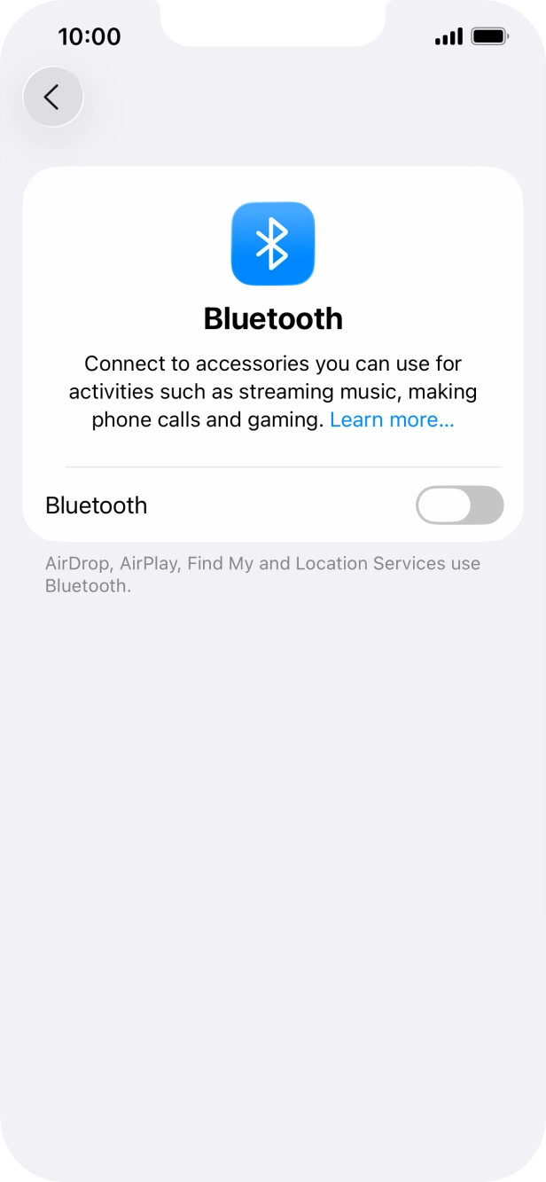 Press the indicator next to 'Bluetooth' to turn on the function.