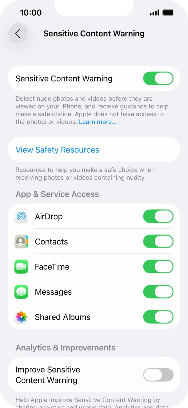 Press the indicators next to the required applications to turn the function on or off.