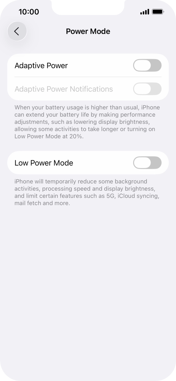 Press the indicator next to 'Adaptive Power' to turn on the function.