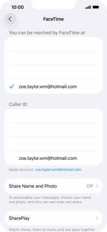 Press the required setting below 'You can be reached by FaceTime at'.