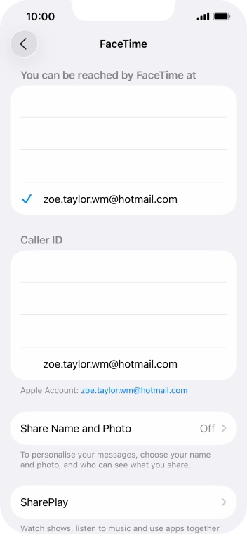 Press the required setting below 'You can be reached by FaceTime at'.