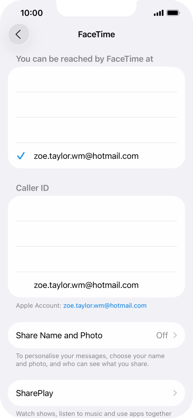 Press the required setting below 'You can be reached by FaceTime at'. Press the required setting below 'You can be reached by FaceTime at'.