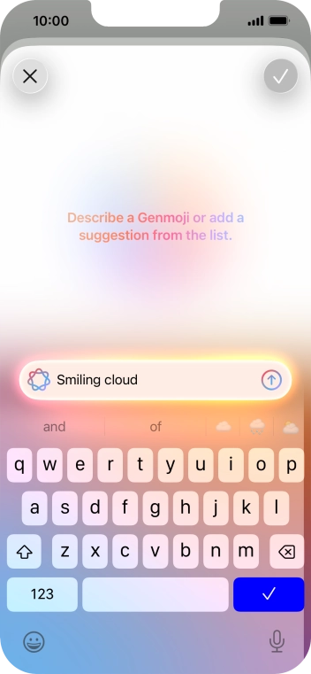 Write in your own words what you would like your Genmoji to look like, and press arrow up. Write in your own words what you would like your Genmoji to look like, and press arrow up.