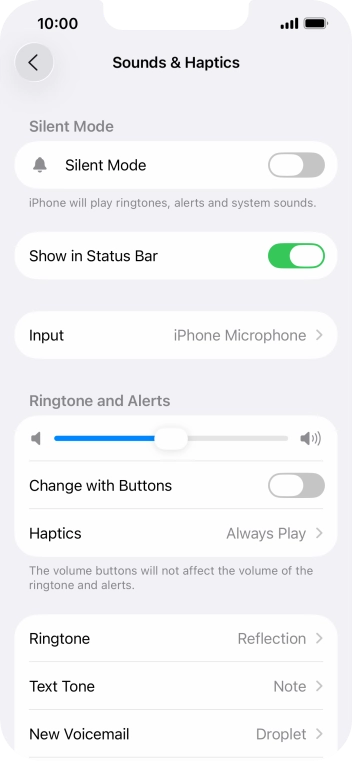 Press the indicator next to 'Silent Mode' to turn the function on or off.