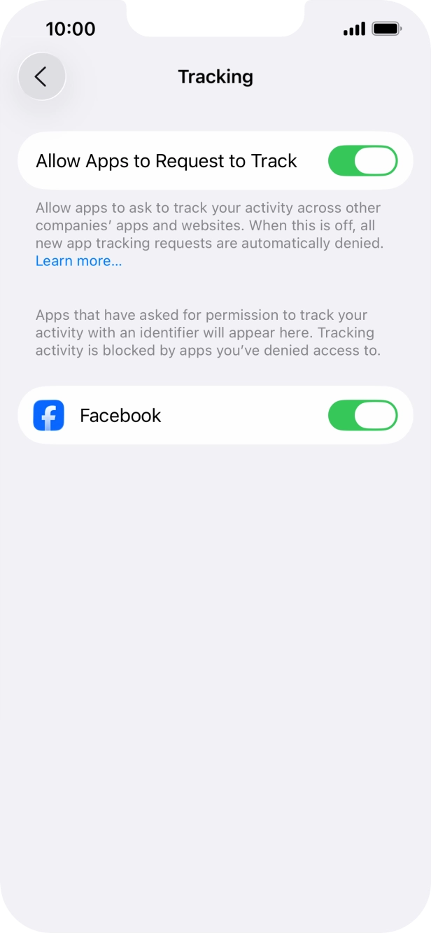 Press the indicator next to 'Allow Apps to Request to Track' to turn the function on or off.
