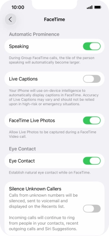 Press the indicator next to 'Speaking' to turn the function on or off.