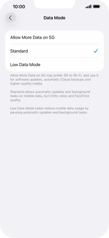 Press the required setting. Press the required setting.
