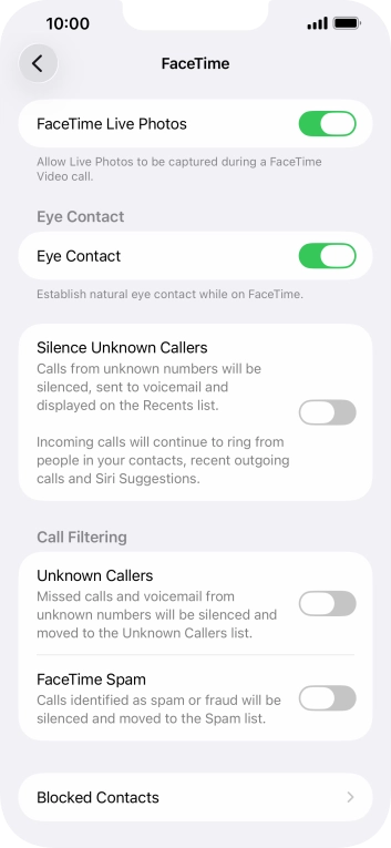 Press the indicator next to 'FaceTime Live Photos' to turn the function on or off.