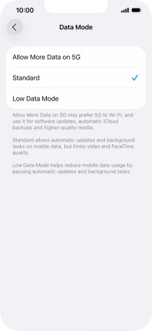 Press the required setting.
