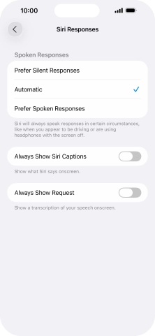 Press the required setting.