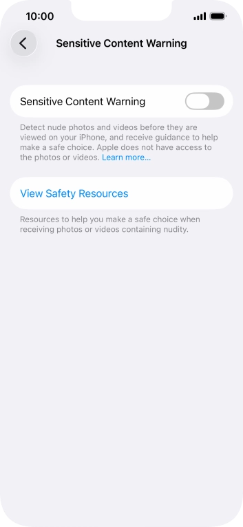 Press the indicator next to 'Sensitive Content Warning' to turn the function on or off.