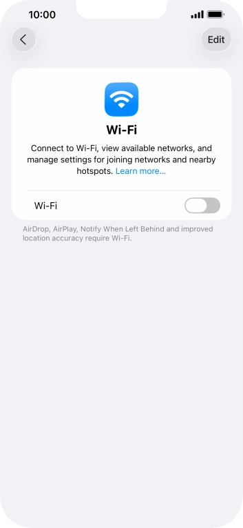 Press the indicator next to 'Wi-Fi' to turn on the function. Press the indicator next to 'Wi-Fi' to turn on the function.
