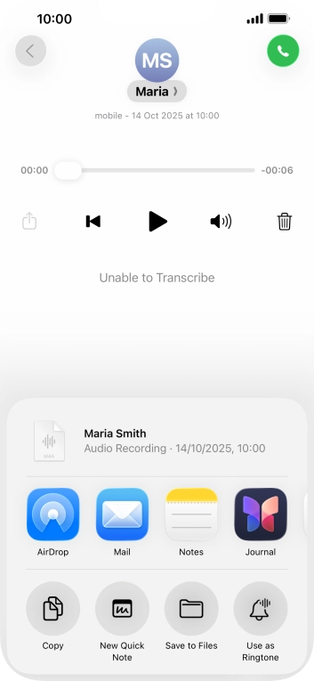 Press the required setting and follow the instructions on the screen to share or save the message. Press the required setting and follow the instructions on the screen to share or save the message.