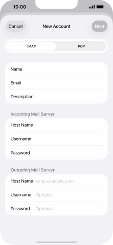Press Host Name and key in the name of your email provider's outgoing server. Press Host Name and key in the name of your email provider's outgoing server.