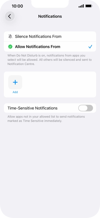 Press the indicator next to 'Time-Sensitive Notifications' to turn display of timed notifications on or off when Do Not Disturb is turned on. Press the indicator next to 'Time-Sensitive Notifications' to turn display of timed notifications on or off when Do Not Disturb is turned on.