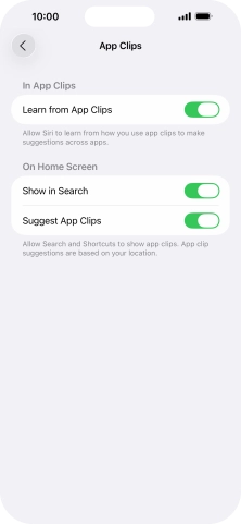 Press the indicators next to the required settings to turn them on or off.
