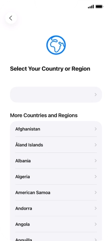 Press the required country or area. Press the required country or area.