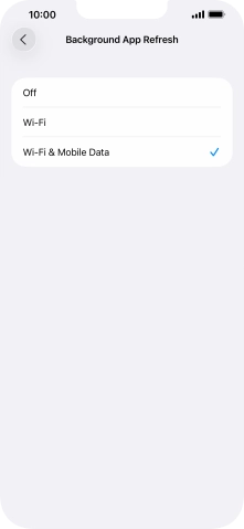 To turn off background refresh of apps, press Off. To turn off background refresh of apps, press Off.