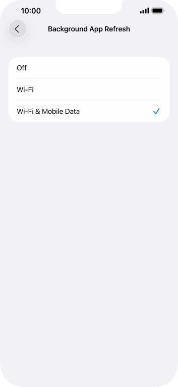 To turn off background refresh of apps, press Off. To turn off background refresh of apps, press Off.