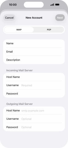 Press Username and key in the username for your email account. Press Username and key in the username for your email account.