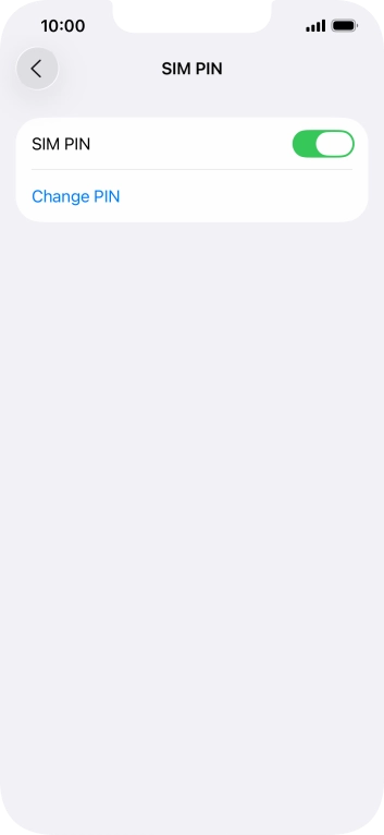 Press the indicator next to 'SIM PIN' to turn the function on or off.