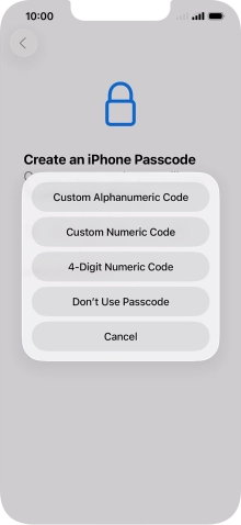 Follow the instructions on the screen to turn on the lock code or press Don't Use Passcode.