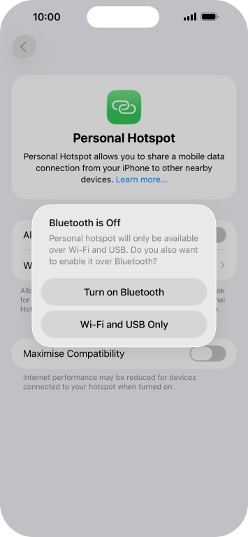 If WiFi is turned on, press Wi-Fi and USB Only.