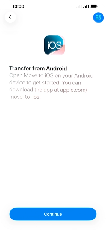 To transfer content to your phone, you need to install the app 'Move to iOS' on the Android phone. When the app is installed, press Continue.