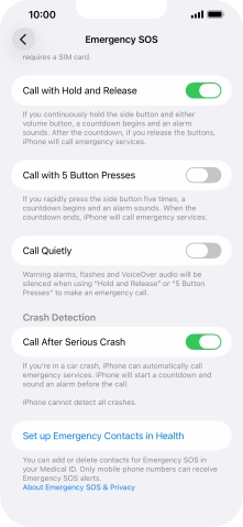 Press Set up Emergency Contacts in Health and follow the instructions on the screen to key in your emergency info and emergency contacts.