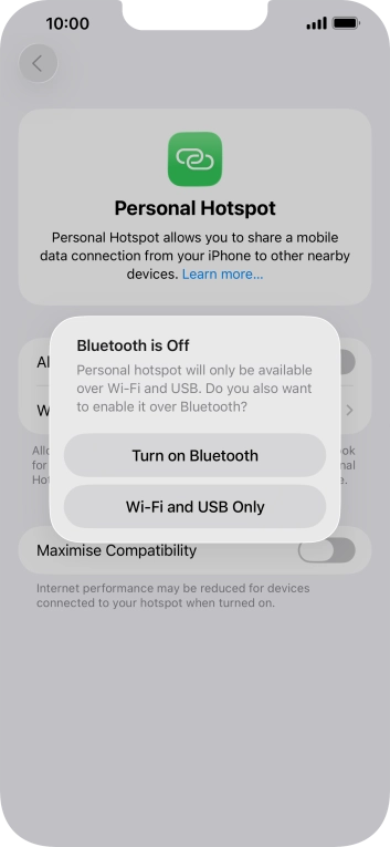 If WiFi is turned on, press Wi-Fi and USB Only.