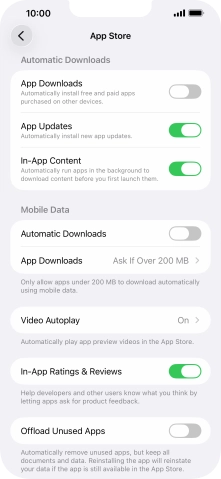 Press the indicator next to 'App Updates' to turn the function on or off. Press the indicator next to 'App Updates' to turn the function on or off.