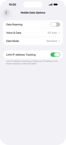 Press the indicator next to 'Data Roaming' to turn the function on or off. Press the indicator next to 'Data Roaming' to turn the function on or off.