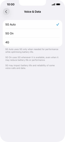 To turn on automatic switch between 5G and 4G, press 5G Auto.