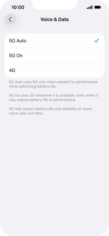 To turn on automatic switch between 5G and 4G, press 5G Auto.