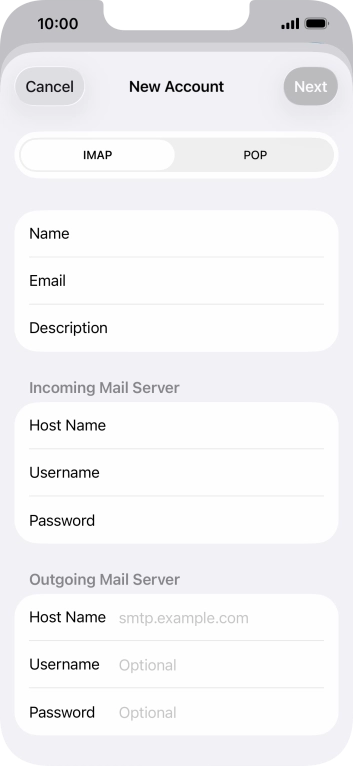 Press Host Name and key in the name of your email provider's outgoing server.