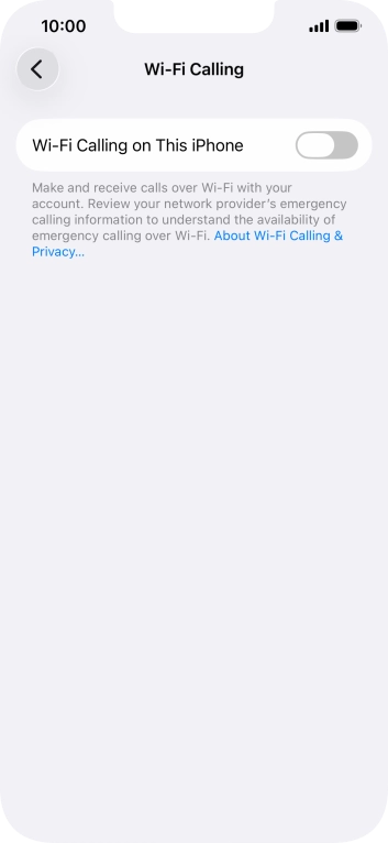 Press the indicator next to 'Wi-Fi Calling on This iPhone' to turn the function on or off. Press the indicator next to 'Wi-Fi Calling on This iPhone' to turn the function on or off.