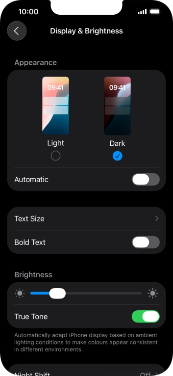 Press the indicator next to 'Automatic' to turn the function on or off. Press the indicator next to 'Automatic' to turn the function on or off.